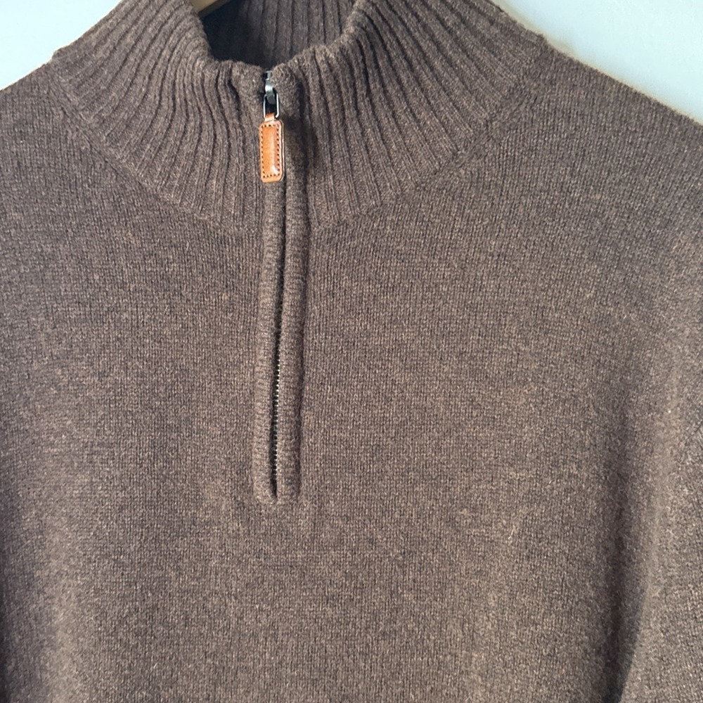 J Crew Sweater Mens Size XLT Brown Lambswool 1/4 Zip Pullover Classic Neutral‎ - Picture 2 of 8